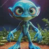 Blue Alien With Big Eyes Diamond Painting