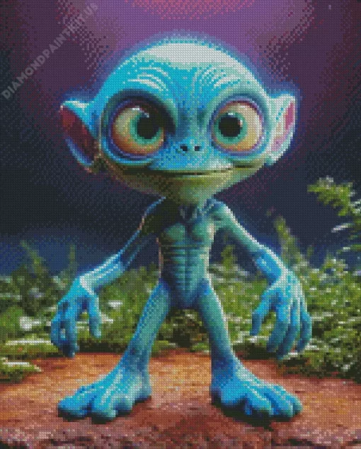 Blue Alien With Big Eyes Diamond Painting