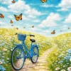 Blue Bike And Butterflies Diamond Painting