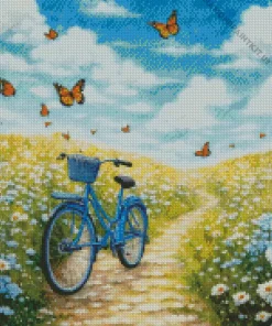 Blue Bike And Butterflies Diamond Painting