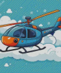 Cartoon Blue And Orange Helicopter Diamond Painting