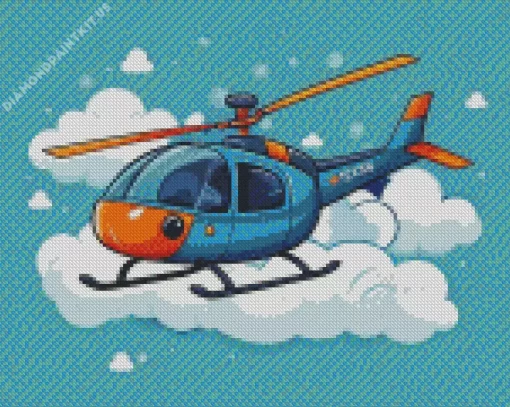 Cartoon Blue And Orange Helicopter Diamond Painting