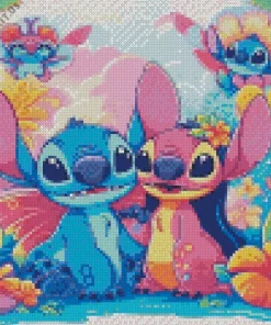 Disney Blue And Pink Stitch Diamond Painting