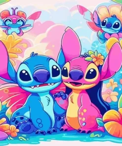 Disney Blue And Pink Stitch Diamond Painting