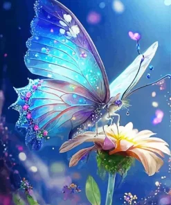 Fantasy Blue Butterfly And Flower Diamond Painting