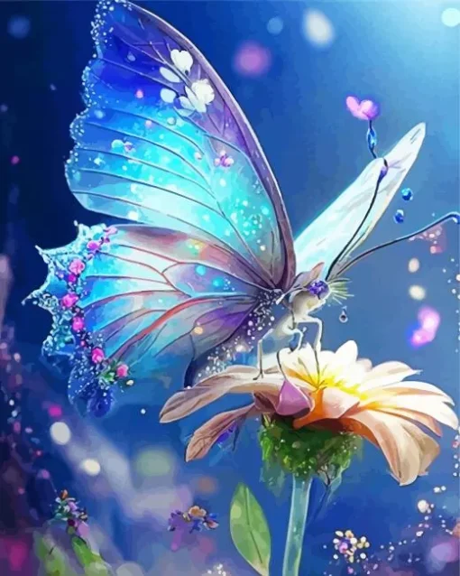 Fantasy Blue Butterfly And Flower Diamond Painting