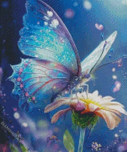 Fantasy Blue Butterfly And Flower Diamond Painting