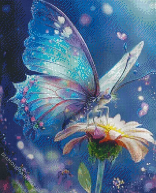 Fantasy Blue Butterfly And Flower Diamond Painting