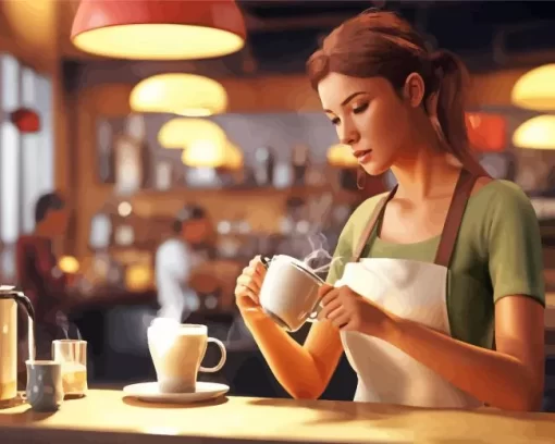 Female Barista Diamond Painting