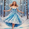 Girl Wearing Blue Dress In Snow Diamond Painting