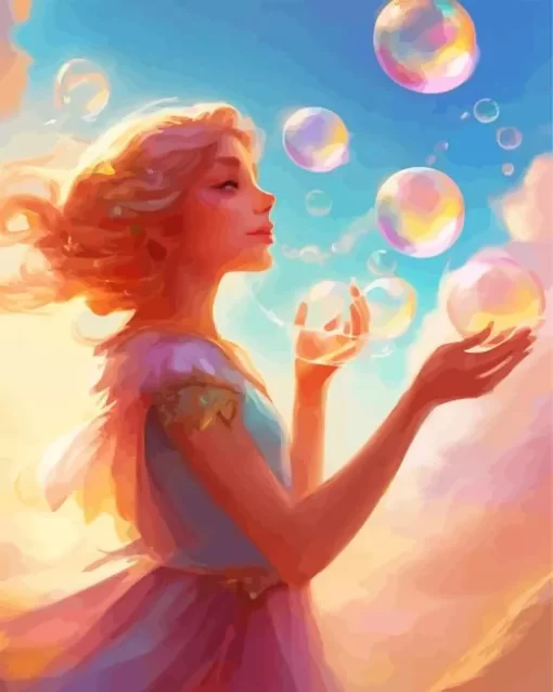 Girl Blowing Bubble Art Diamond Painting