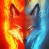 Half Blue And Red Fire Wolf Diamond Painting