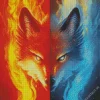 Half Blue And Red Fire Wolf Diamond Painting