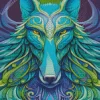 Illustration Blue And Green Wolf Diamond Painting