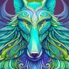 Illustration Blue And Green Wolf Diamond Painting