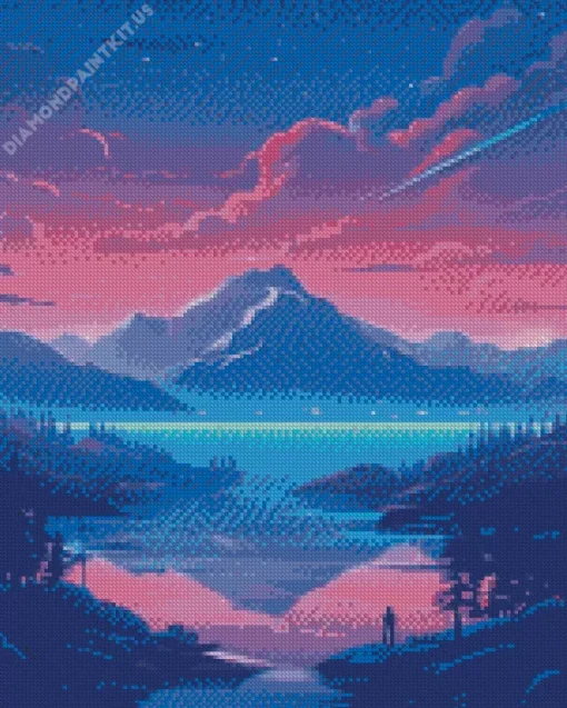 Illustration Blue And Pink Sunset Diamond Painting