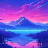 Illustration Blue And Pink Sunset Diamond Painting