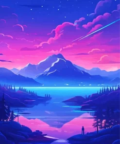 Illustration Blue And Pink Sunset Diamond Painting