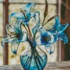 Lilies In Blue Glass Vase Diamond Painting