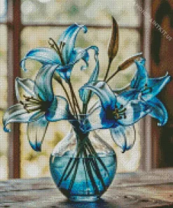 Lilies In Blue Glass Vase Diamond Painting