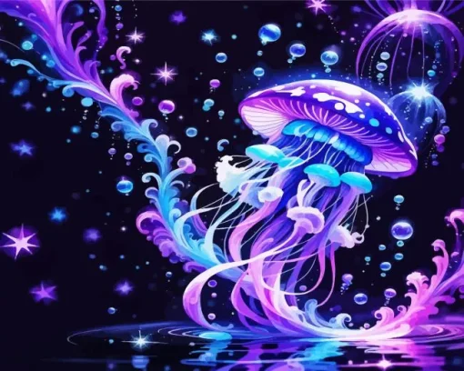 Magical Blue And Purple Jellyfish Diamond Painting