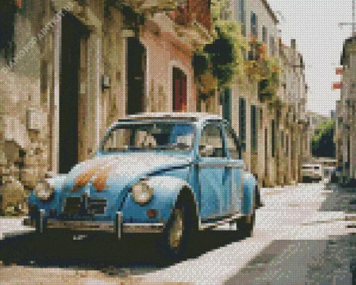 Old Blue Car Diamond Painting