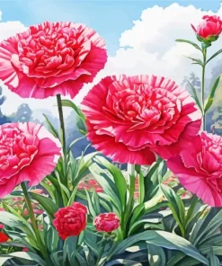 Pink Blooming Carnation Flowers Diamond Painting