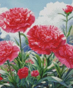 Pink Blooming Carnation Flowers Diamond Painting