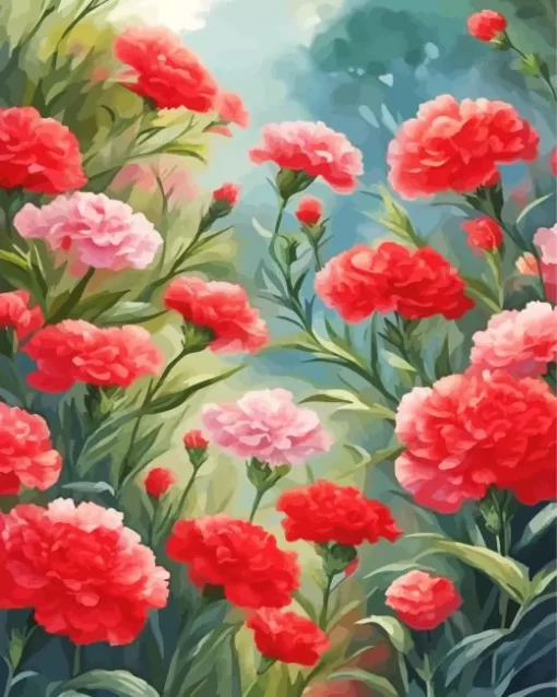 Red Blooming Carnation Diamond Painting