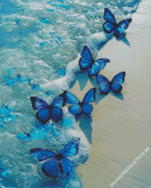 Seaside Blue And Black Butterflies Diamond Painting