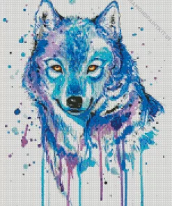 Splatter Blue And Purple Wolf Diamond Painting