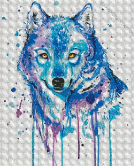 Splatter Blue And Purple Wolf Diamond Painting