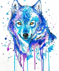 Splatter Blue And Purple Wolf Diamond Painting