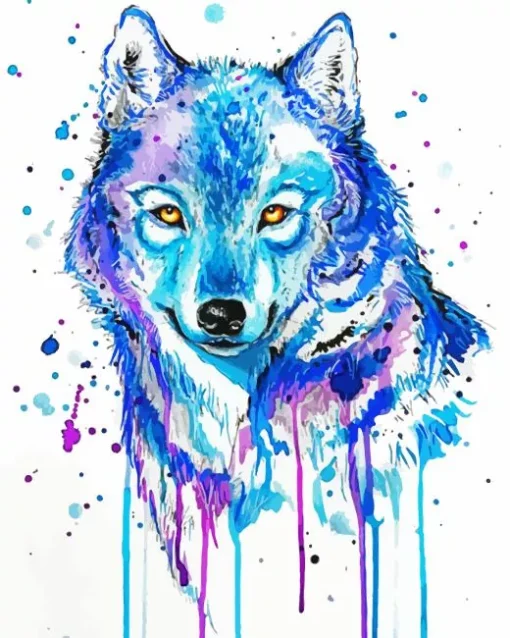 Splatter Blue And Purple Wolf Diamond Painting