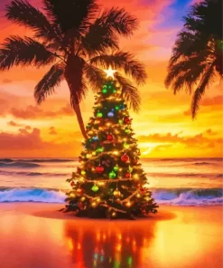 Beach Christmas Tree Diamond Painting