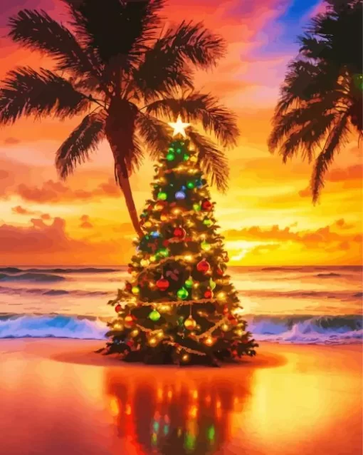 Beach Christmas Tree Diamond Painting