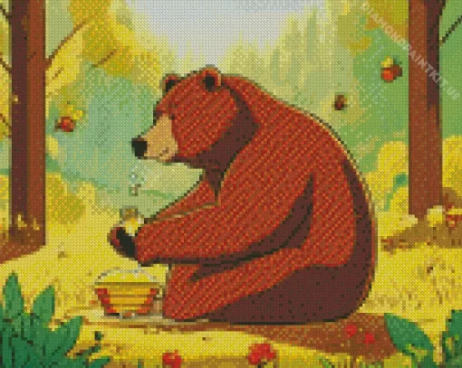 Bear Eating Honey Diamond Painting