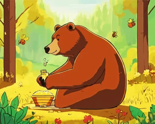 Bear Eating Honey Diamond Painting