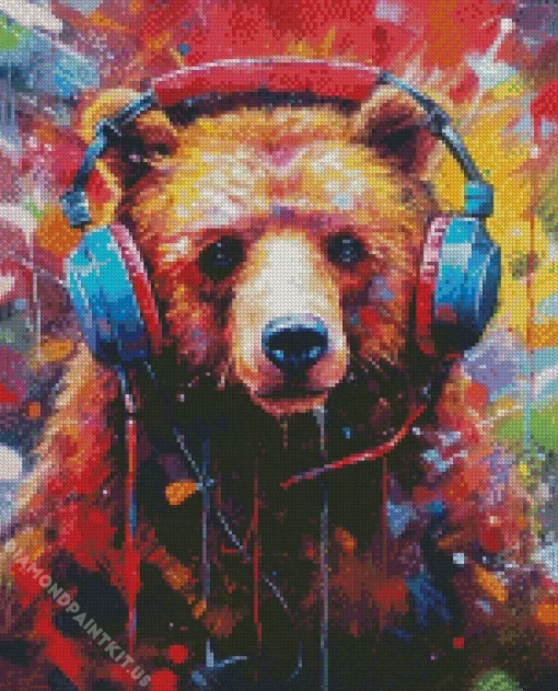 Bear With Headphones Diamond Painting