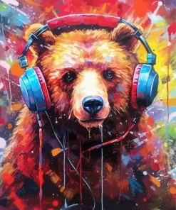 Bear With Headphones Diamond Painting