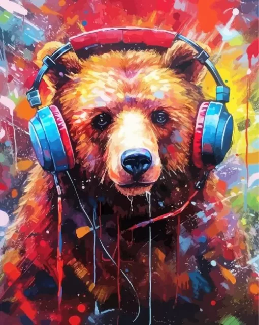 Bear With Headphones Diamond Painting