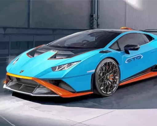 Blue And Orange Lamborghini Diamond Painting