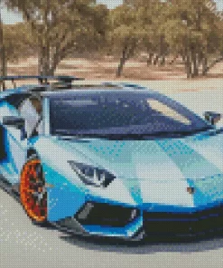 Blue And Orange Lamborghini Car Diamond Painting