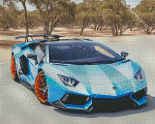 Blue And Orange Lamborghini Car Diamond Painting