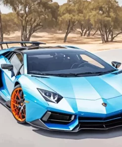 Blue And Orange Lamborghini Car Diamond Painting