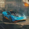 Blue And Orange Lamborghini Sport Car Diamond Painting