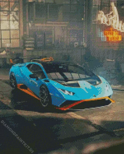 Blue And Orange Lamborghini Sport Car Diamond Painting