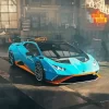 Blue And Orange Lamborghini Sport Car Diamond Painting