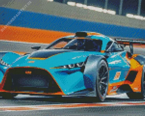 Blue And Orange Race Car Diamond Painting