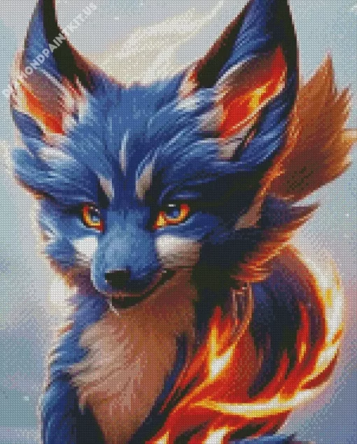 Blue And Orange White Fox Diamond Painting